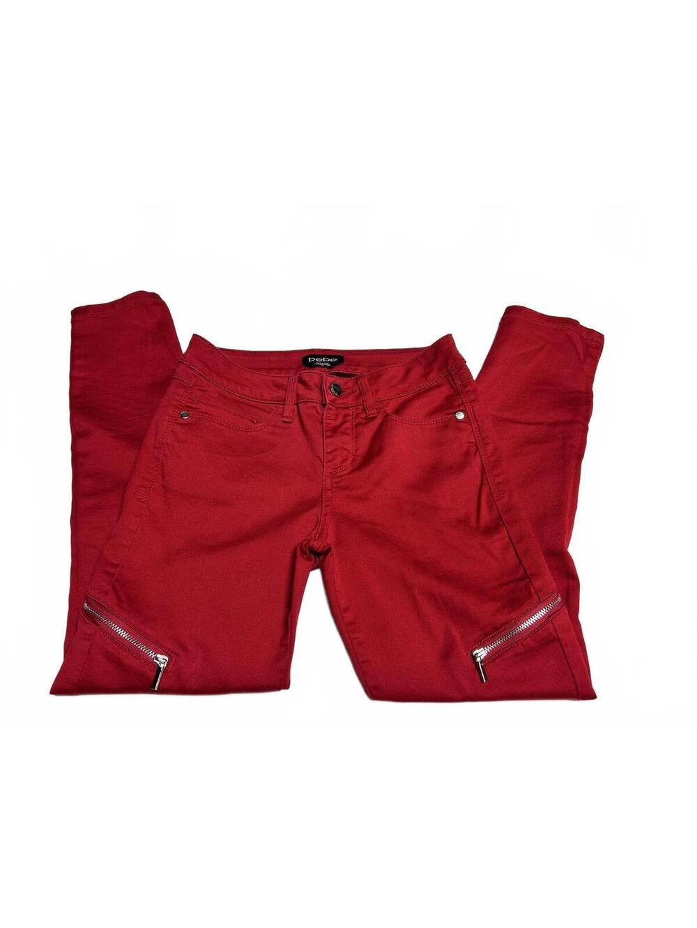 Bebe Red Moto Zip Skinny Pants Jeans Womens Size 25
